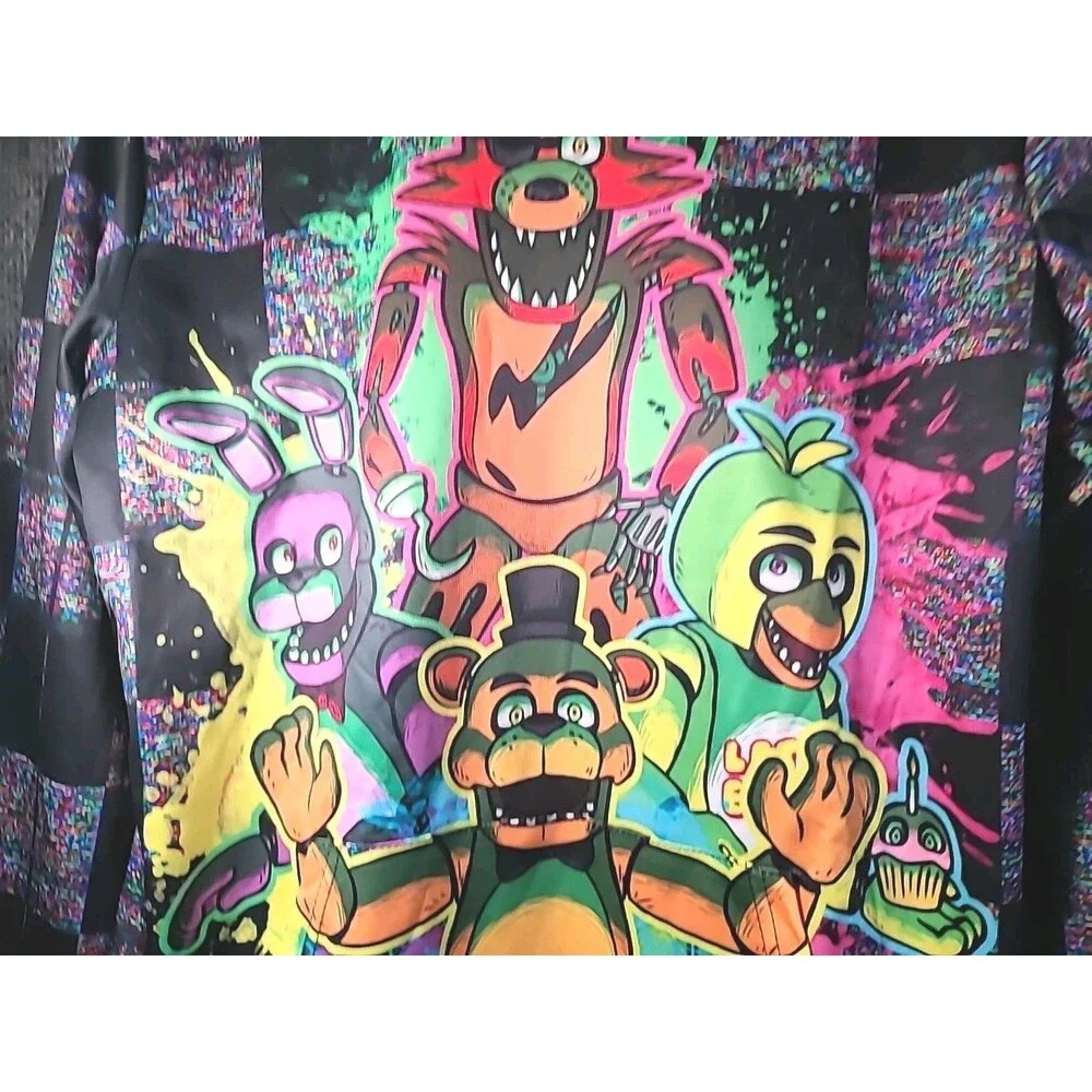 Five Nights At Freddys Game Over Mens Black Graphic Logo Hoodie Pullover AOP - Picture 2 of 9